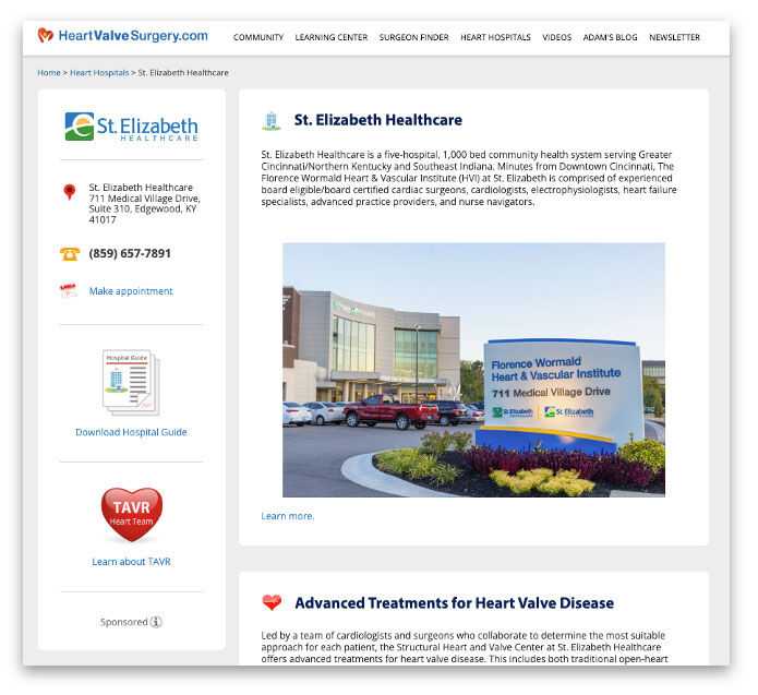 St. Elizabeth Healthcare Joins HeartValveSurgery.com!